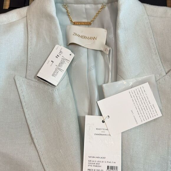 Zimmermann Natura Mint Linen Jacket Size 8 NWT $1350 - Picture 5 of 11